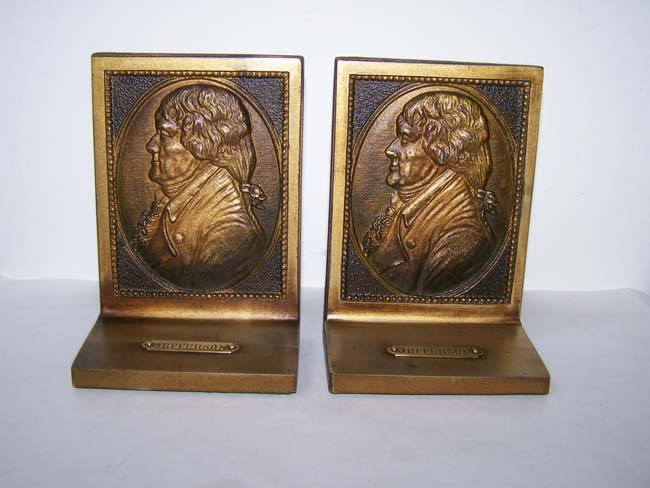 A Pair of Antique Bookends by Bradley & Hubbard circa 1925 depicting THOMAS JEFFERSON
